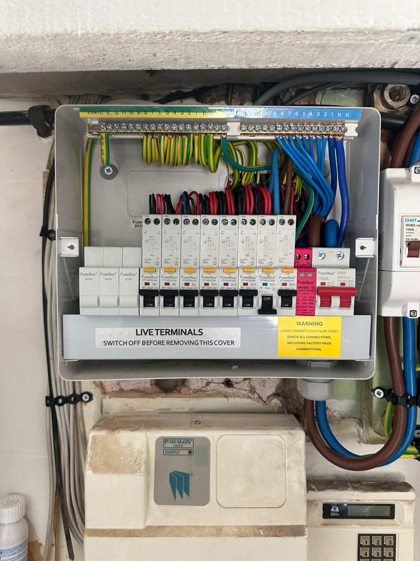 New 18th Edition consumer unit part-wired with neat earth sleeving during fuse board upgrade