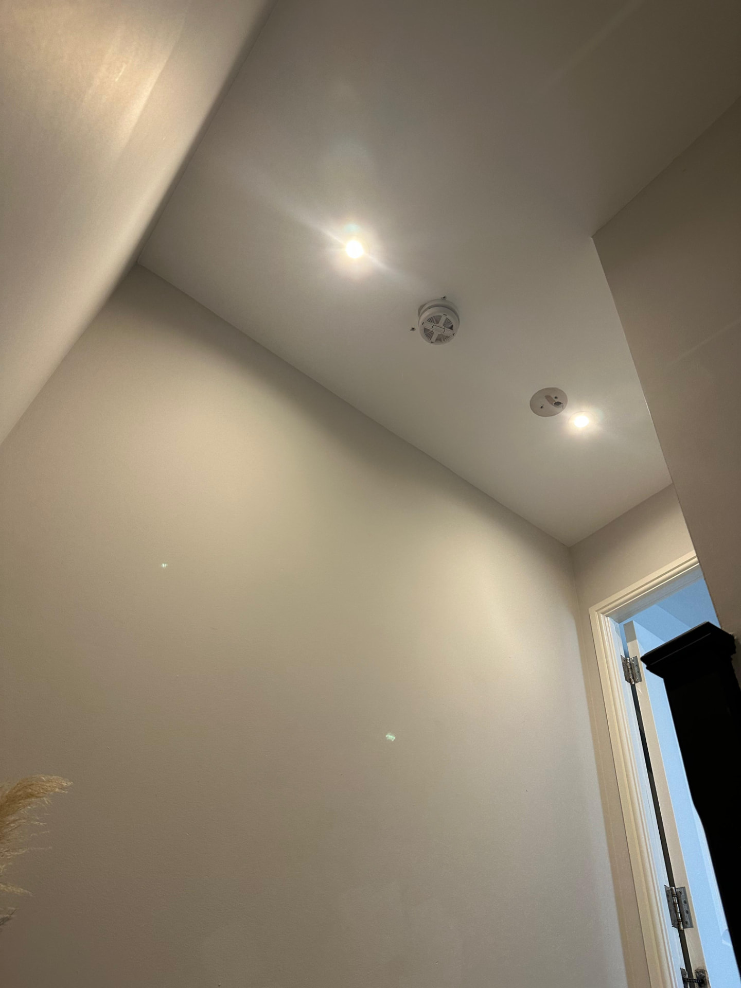 Landing and hallway recessed spotlights installed during a domestic lighting upgrade